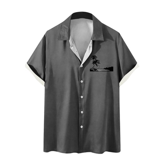 WREESH Men's Printed Button Down Shirts Short Sleeve Turndown Collar Tops with a Comfortable Fit and Pattern Dark Gray