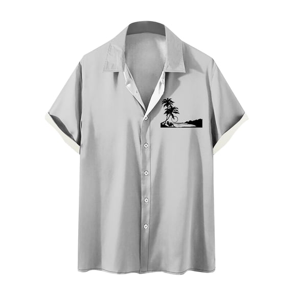 WREESH Men's Printed Button Down Shirts Short Sleeve Turndown Collar Tops with a Comfortable Fit and Pattern Gray