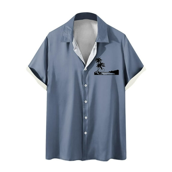 WREESH Men's Printed Button Down Shirts Short Sleeve Turndown Collar Tops with a Comfortable Fit and Pattern Navy
