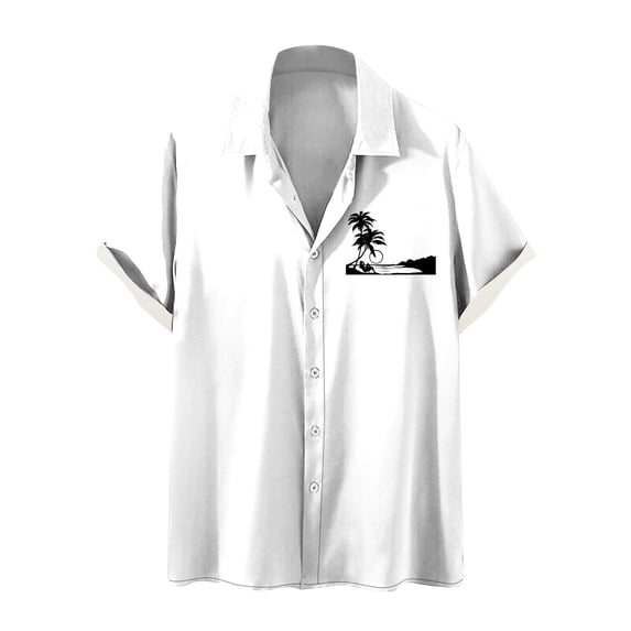 WREESH Men's Printed Button Down Shirts Short Sleeve Turndown Collar Tops with a Comfortable Fit and Pattern White