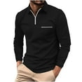 thumbnail image 1 of WREESH Men's Pullover Casual Fashion Turn-Down Collar Long Sleeve Pullover Breathable Shirt Shirt Tops Black, 1 of 7