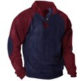 thumbnail image 1 of WREESH Men's Pullover Fashion Casual Sports Stand Collar Button Patchwork Long Sleeve Pullover Sweatshirt Shirt Wine, 1 of 3