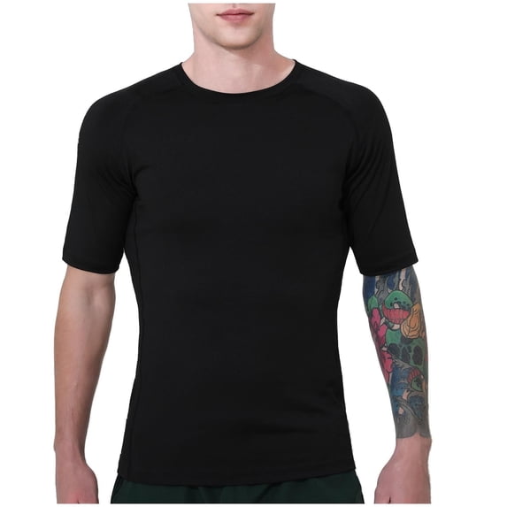 WREESH Men's Quick-Drying Training T-Shirt Solid Color Short Sleeve Top for Fitness Running Sports Black