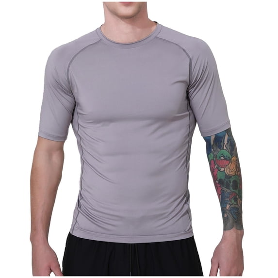 WREESH Men's Quick-Drying Training T-Shirt Solid Color Short Sleeve Top for Fitness Running Sports Gray