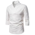 thumbnail image 1 of WREESH Men's Retro Cotton Linen 3/4 Sleeve V-Neck Loose Shirt, Casual Hanfu Inspired Outfit White, 1 of 5