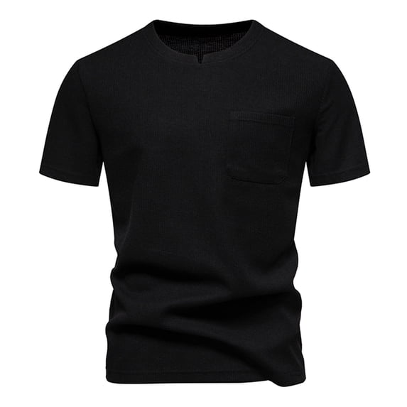 WREESH Men's Rib Knit Solid Pullover Casual Round Neck Short Sleeve Workout T-Shirt Black