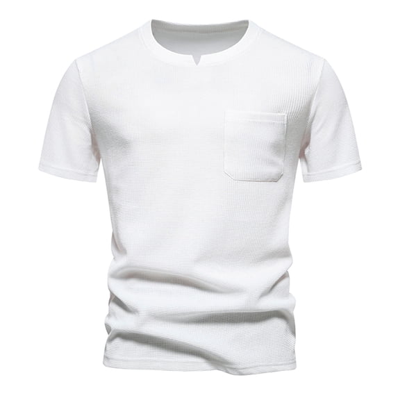 WREESH Men's Rib Knit Solid Pullover Casual Round Neck Short Sleeve Workout T-Shirt White