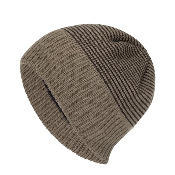 WREESH Men's Round Top Beanie Knitted Horizontal Stripe Acrylic Yarn Toe Cap for Men Khaki
