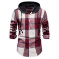 thumbnail image 1 of WREESH Men's Shacket Casual Patchwork Fashion Plaid Hooded Button Long Sleeve Shirt Shirt Wine, 1 of 9