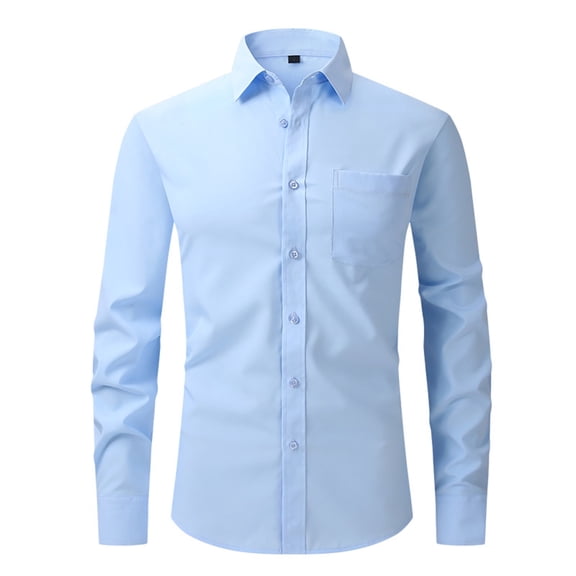 WREESH Men's Shirts Casual Fashion Whole Colored Turn-Down Collar Button Long Sleeve Business Shirt Shirt Light Blue