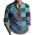thumbnail image 1 of WREESH Men's Shirts Cotton and Linen Jacket Long Sleeve Printing Shirt Button Cardigan Blue, 1 of 6
