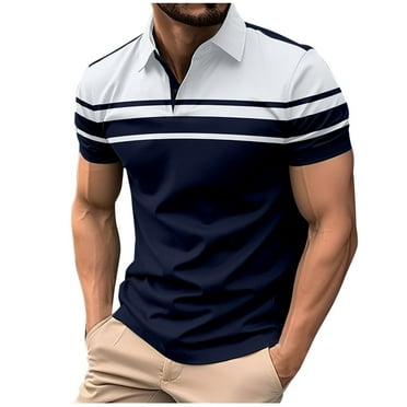 WREESH Men's Short Sleeve Patchwork Henley Shirt Button-Down Collar Pullover T-Shirt with Solid Print Details &
