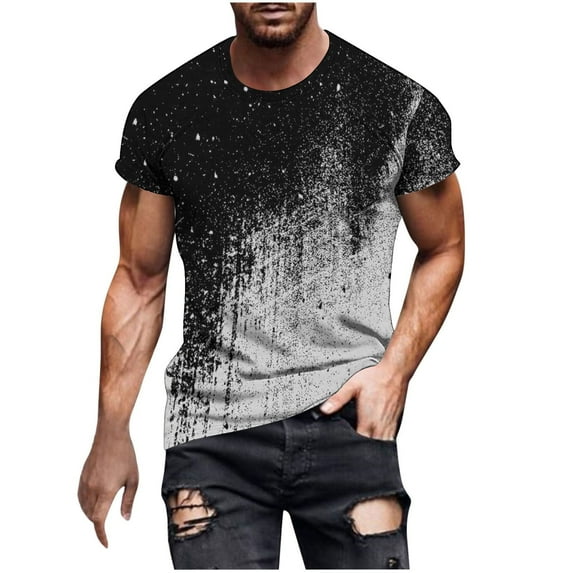 WREESH Men's Short Sleeve Round Neck T-Shirts Casual Print Summer Fitness Tops Black