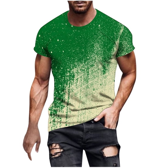 WREESH Men's Short Sleeve Round Neck T-Shirts Casual Print Summer Fitness Tops Green