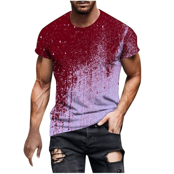 WREESH Men's Short Sleeve Round Neck T-Shirts Casual Print Summer Fitness Tops Red