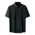 thumbnail image 1 of WREESH Men's Short Sleeve Solid Color Button Down Shirts Ice Silk Formal Dress Elegant Summer Style Black, 1 of 5