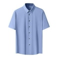 thumbnail image 1 of WREESH Men's Short Sleeve Solid Color Button Down Shirts Ice Silk Formal Dress Elegant Summer Style Light Blue, 1 of 9
