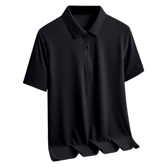 WREESH Men's Short Sleeve Solid Color Henley Shirt Made of Ice Silk a Cool and Refreshing Summer Top Black
