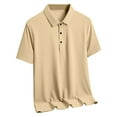 thumbnail image 1 of WREESH Men's Short Sleeve Solid Color Henley Shirt Made of Ice Silk a Cool and Refreshing Summer Top Khaki, 1 of 4