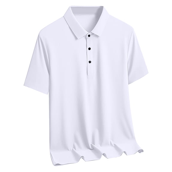 WREESH Men's Short Sleeve Solid Color Henley Shirt Made of Ice Silk a Cool and Refreshing Summer Top White
