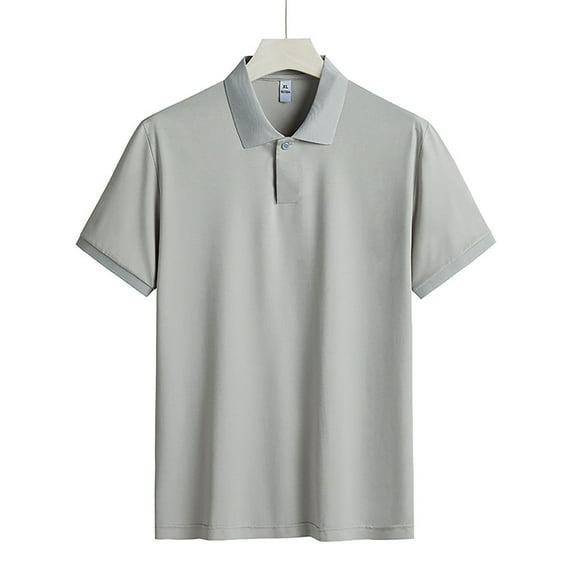 WREESH Men's Short Sleeve Solid Color Ice Silk Shirt Men's Refreshing Top Made of Ice Silk Gray