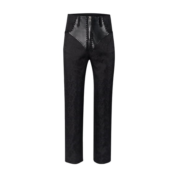 WREESH Men's Slim-Fit Casual Stretch Pants Gothic Pants Medieval Steampunk Retro Stage Performance Style Slim Button Trousers Black