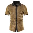 thumbnail image 1 of WREESH Men's Slim Fitting Short Sleeve Shirt Casual Sports Style with Lapel Summer Glossy Graphic Print Top for Men Gold, 1 of 8