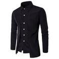 thumbnail image 1 of WREESH Men's Slim Fitting Solid Color Long Sleeve Button Down Shirt with Double Front Lapel Design Black, 1 of 5