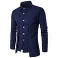 thumbnail image 1 of WREESH Men's Slim Fitting Solid Color Long Sleeve Button Down Shirt with Double Front Lapel Design Navy, 1 of 5