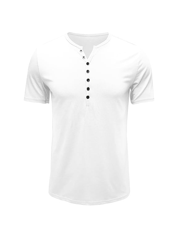 Men's Slim Henley Shirts Slim Fitting Short Sleeve Top with a Solid Color for a Modern and Streamlined White