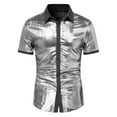 thumbnail image 1 of WREESH Men's Slim Short Sleeve Lapel Shirt Casual Sports T-Shirt Top with Graphic Prints Men's Stylish Summer Half Sleeve Button Up Shirt Silver, 1 of 8