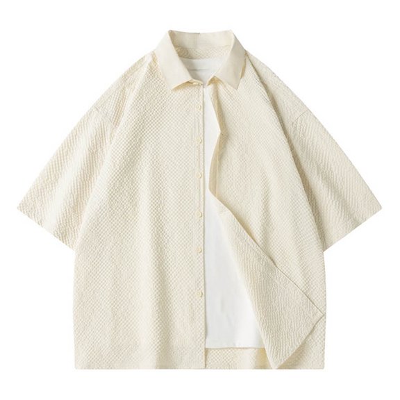 WREESH Men's Solid Color Button Down Shirts Short Sleeve for a Classic Casual Look Beige