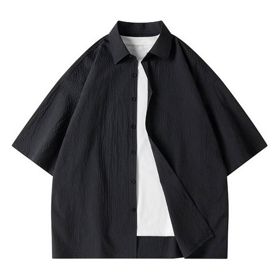 WREESH Men's Solid Color Button Down Shirts Short Sleeve for a Classic Casual Look Black