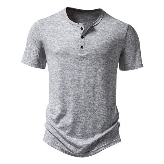 WREESH Men's Solid Color Henley Pullover Casual Short Sleeve Summer T-Shirt Gray