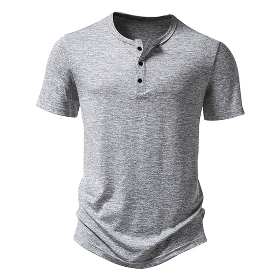 WREESH Men's Solid Color Henley Pullover Casual Short Sleeve Summer T-Shirt Gray