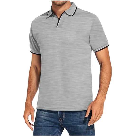 WREESH Men's Solid Color Henley Shirt Fashion Turndown Collar Button Front Short Sleeve Top Gray