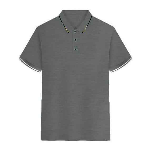 WREESH Men's Solid Color Henley Shirt Fashion Turndown Collar Short Sleeve Casual Top Dark Gray