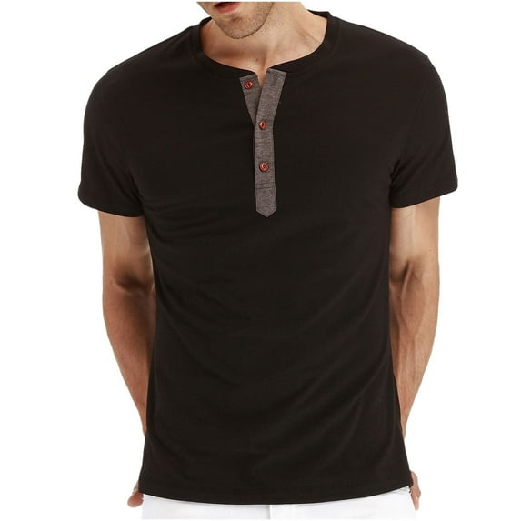 WREESH Men's Solid Color Henley T-Shirt Half Button Pullover for Casual Summer Wear Black