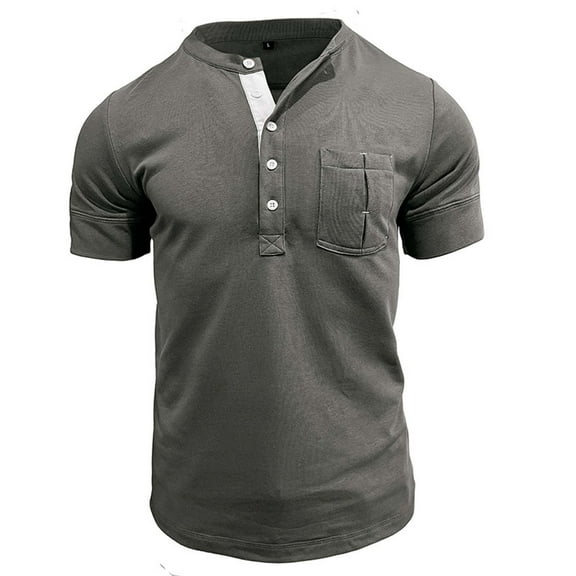 WREESH Men's Solid Color Henley T-Shirt Muscle Fit Short Sleeve Casual Top, Breathable Cotton Blended for Sports Daily Wear