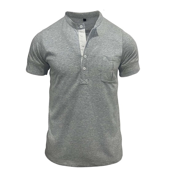 WREESH Men's Solid Color Henley T-Shirt Muscle Fit Short Sleeve Casual Top, Breathable Cotton Blended for Sports Daily Wear