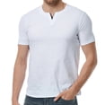 thumbnail image 1 of WREESH Men's Solid Color Pullover Casual Short Sleeve T-Shirt with Notch Neck for Summer White, 1 of 9
