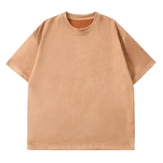 WREESH Men's Solid Color Round Neck T-Shirt Casual Pullover with Short Sleeves, Solid Fashion Top Khaki