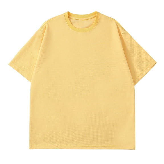 WREESH Men's Solid Color Round Neck T-Shirts Casual Summer Pullover Tops Yellow
