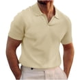 thumbnail image 1 of WREESH Men's Solid Color Waffle Shirts Turndown Collar Top Short Sleeve Shirt Classic Summer Henley Top Khaki, 1 of 6