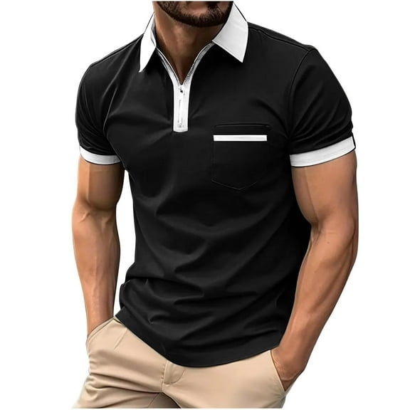 WREESH Men's Solid Color Zip-Up Short Sleeve Top for Sports with a Slim Fitting and Athletic Style Black