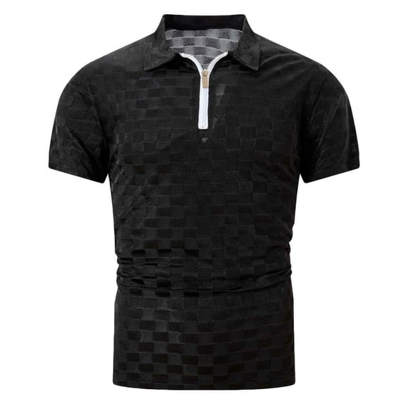 WREESH Men's Solid Color Zip-Up Short Sleeve Top with a Sporty Look and Comfortable Fit Black