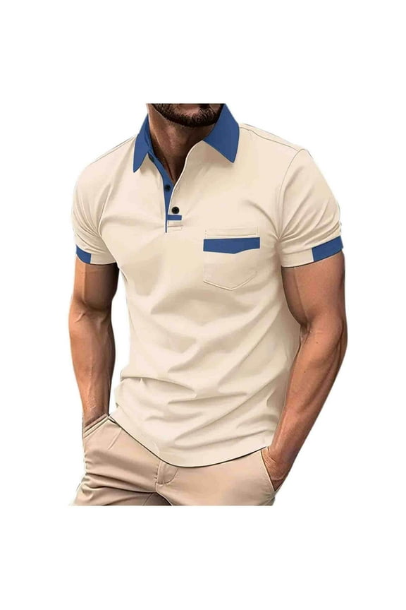 Men's Solid Color Zip-Up Sports Shirt - Short Sleeve Athletic Top with Contrast Pocket & Button Details, Lightweight Performance Fabric