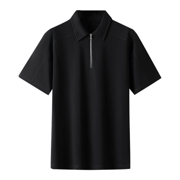 WREESH Men's Solid Color Zippered Short Sleeve Top a Modern Top with Zipper Detail for Versatile Style Black