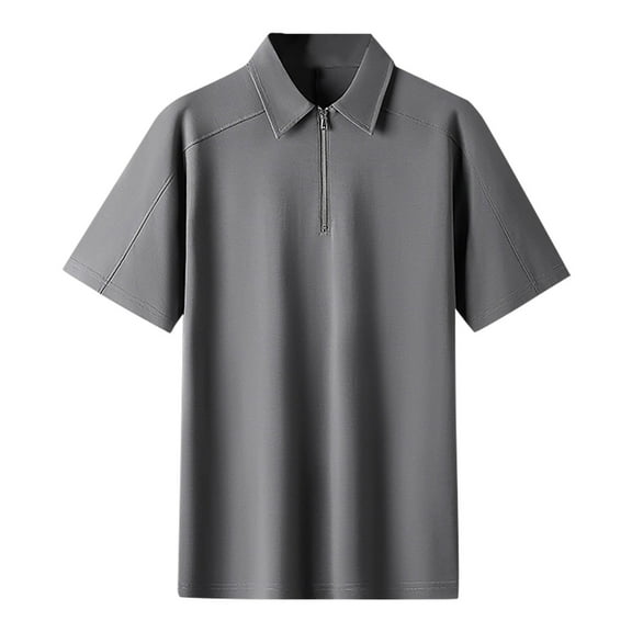 WREESH Men's Solid Color Zippered Short Sleeve Top a Modern Top with Zipper Detail for Versatile Style Gray