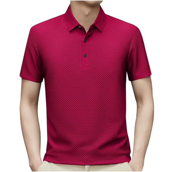 WREESH Men's Solid Henley Shirts Button-Loose Casual Short Sleeve Shirt a Classic Solid Color Top for Men's Daily Wear Red